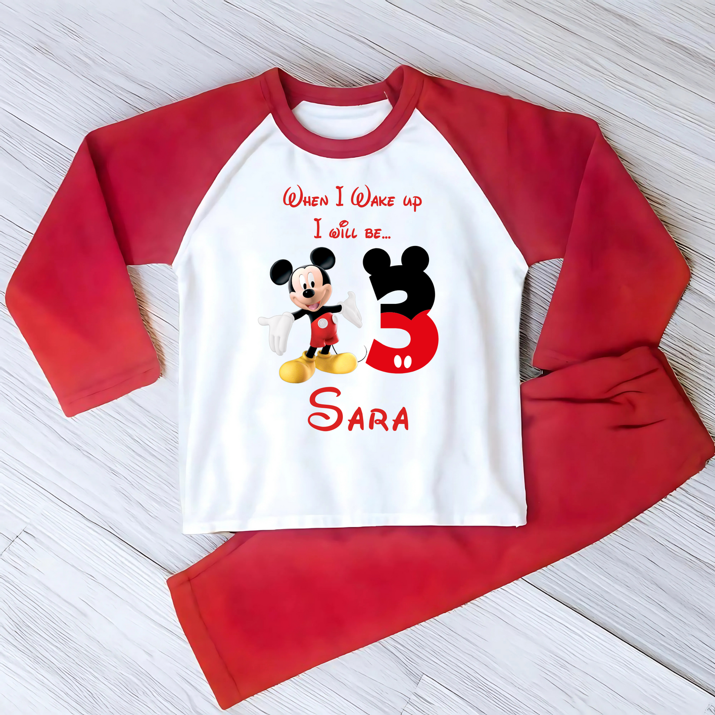 Mickey Mouse Birthday Pyjamas - Girls' Personalised Mickey Mouse Birthday Nightwear, personalised mickie pjs, when I wake up mickie mouse, personalised disney mickie birthday pjs