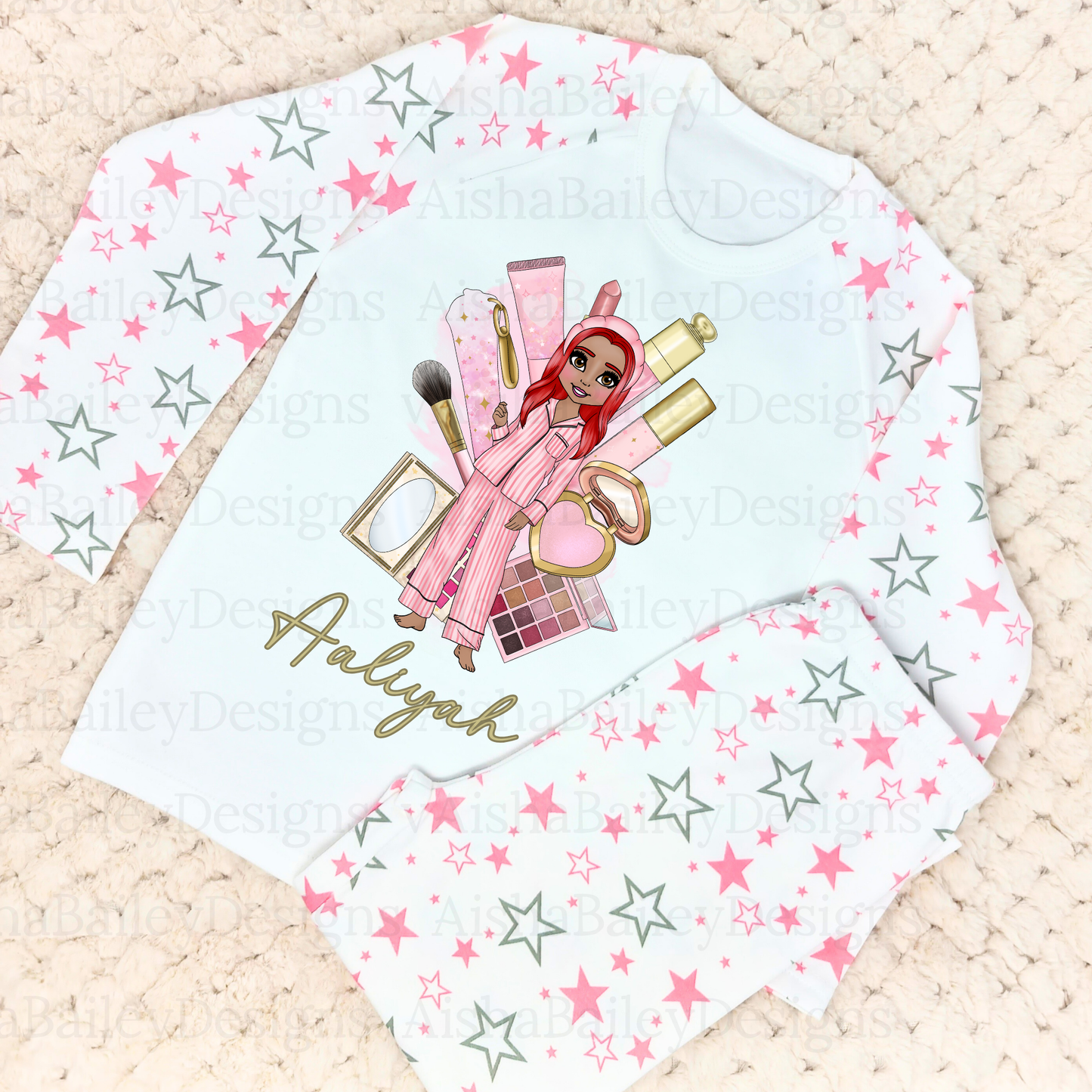 Custom PJs for Girls - Customisable Makeup Dolly Pyjama Gift, girls spa day pjs