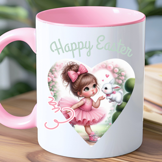 Easter Mug | Personalised Girls' Messy Bun Easter Gift, Easter camper mug, custom easter mug with name