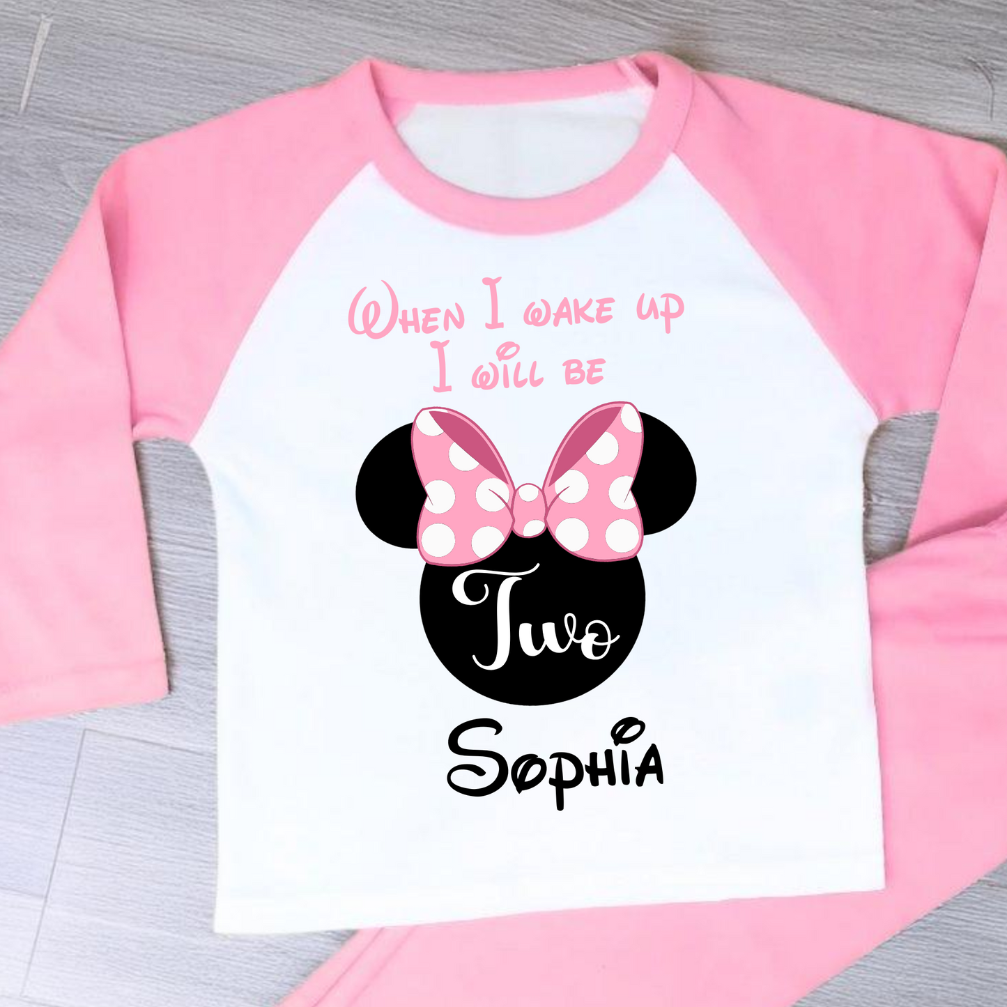 Minnie birthday pyjamas, Minnie mouse 1st 2nd 3rd birthday, custom minnie pjs, disney minnie birthday pjs, minnie mouse pajamas