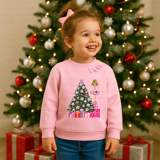 Personalised Christmas sweatshirt with ballerina customised to match child’s features, festive kids jumper, Christmas Jumper Day