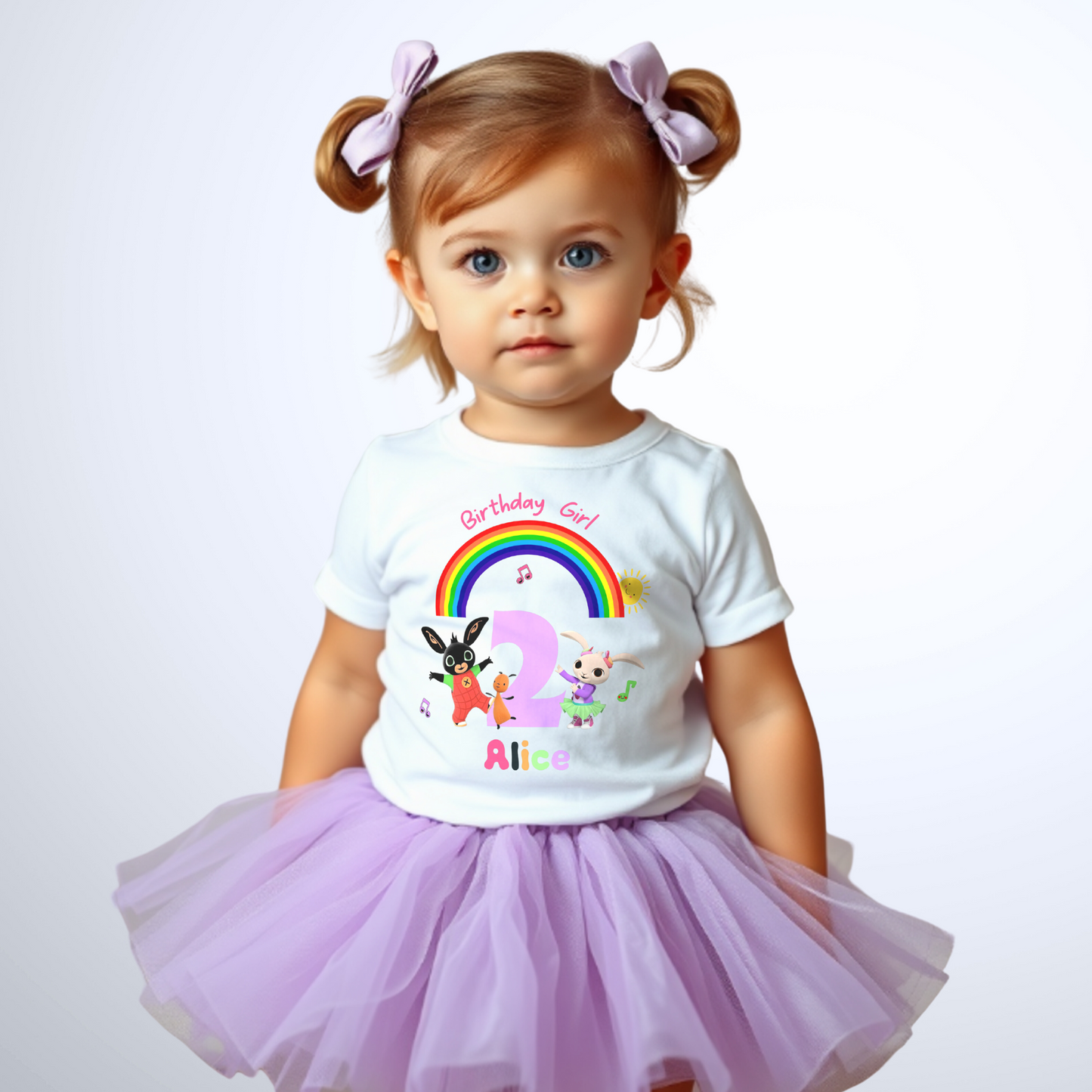 Birthday t-shirt for Girls - Personalised Bing Bunny and Coco Tee