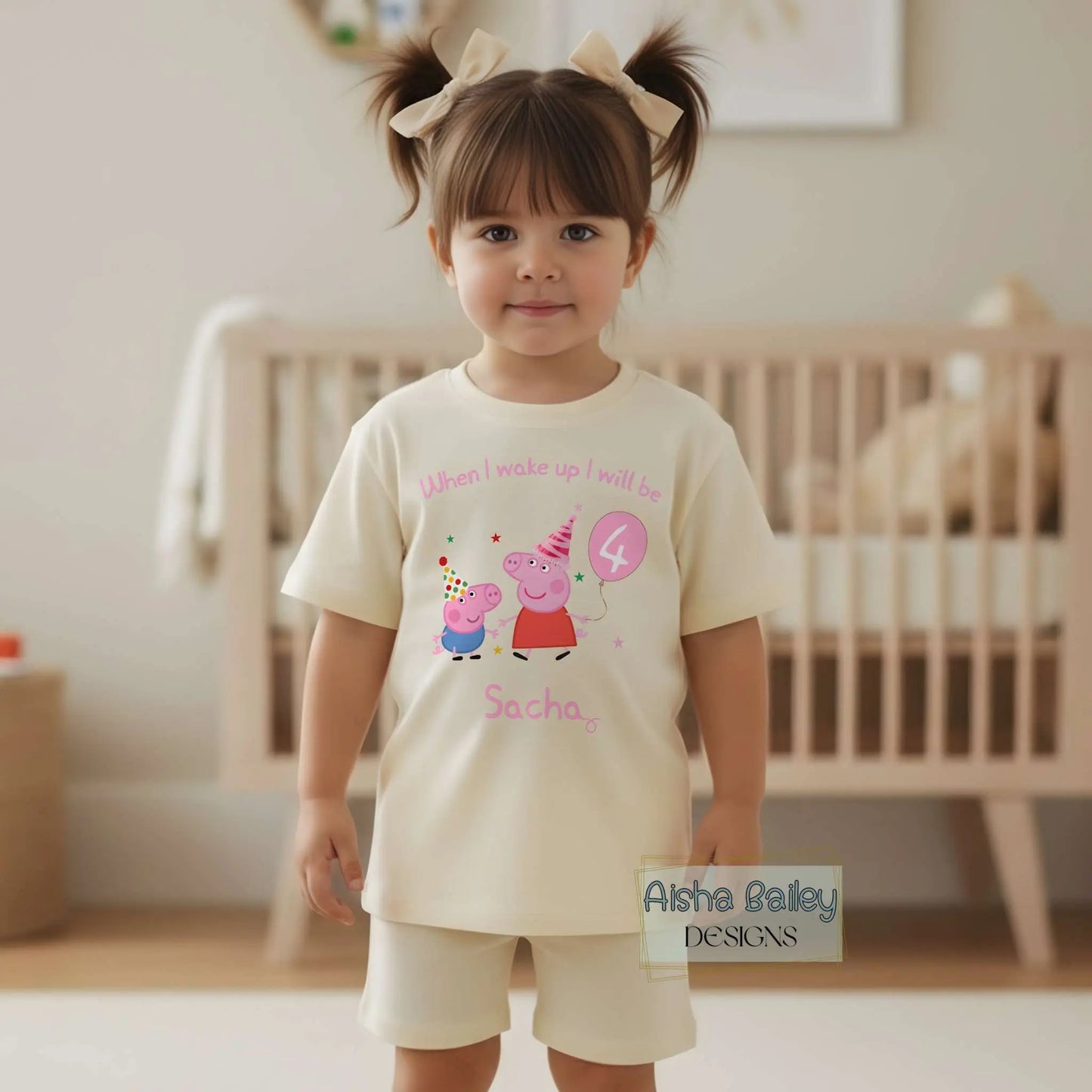Peppa and George Pig Birthday Pyjamas: Personalised Ms Rachel Short Birthday Pyjamas for Girls with custom name and age,