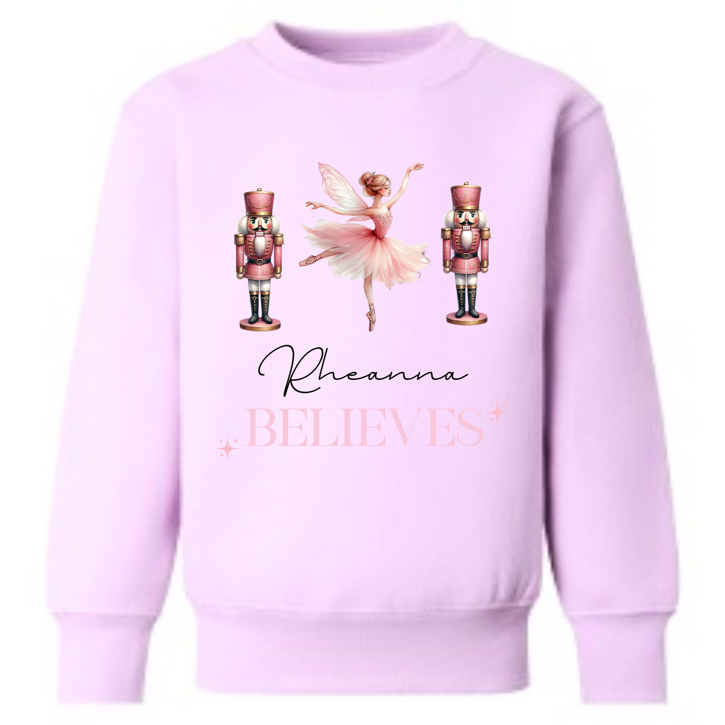 Custom Christmas Sweatshirt, girls pink nutcracker ballerina christmas jumper with personalisation