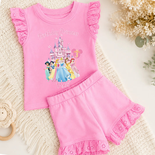 Personalised Princess Birthday Outfit for Girls – Frilly Top and Shorts Set AishaBaileyDesigns