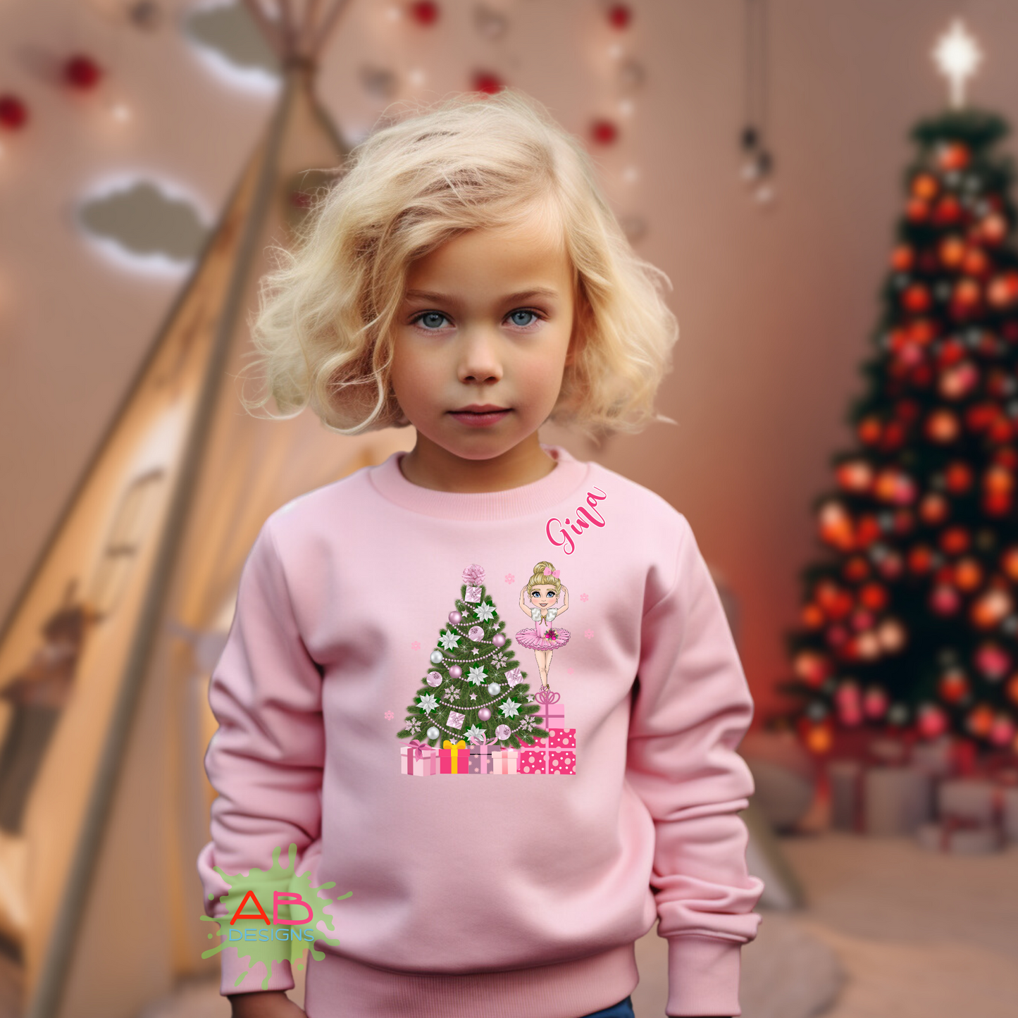 Girls christmas jumper day, girls christmas sweatshirt pink, girls ballet christmas jumper, personalised christmas jumper for girls, girls christmas sweatshirt with name, custom doll christmas jumper girls