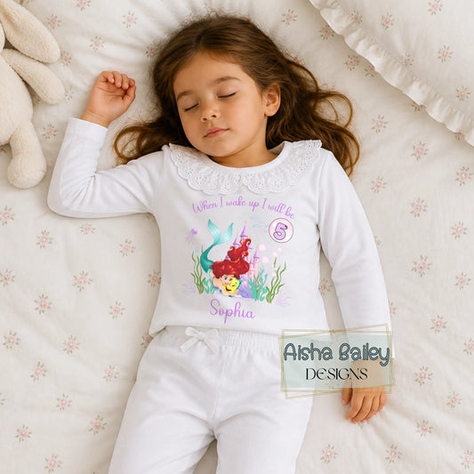 Girls under the sea mermaid birthday pyjamas personalised Sophia age 5 white set