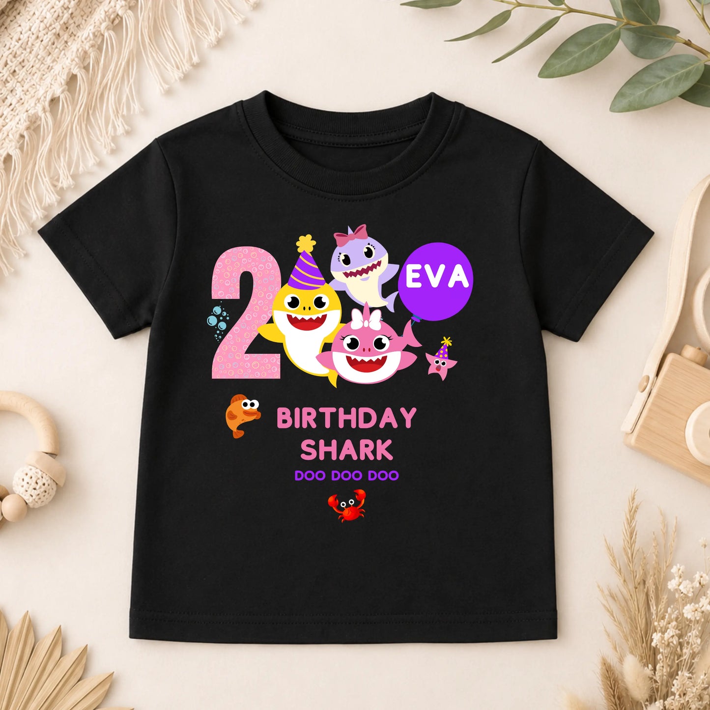 Girls Personalised Baby Shark Birthday T-shirt AishaBaileyDesigns