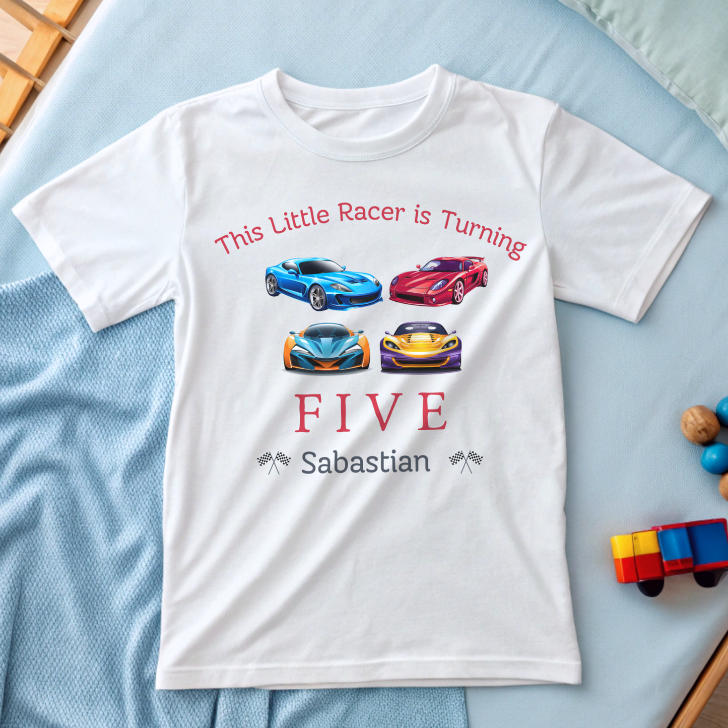Little Racer Birthday T-shirt, Personalised Boys Racing Car Birthday T-Shirt, Cotton Little Racer Shirt for Boys, Sports Car Party Outfit, Little Racer Birthday Tee
