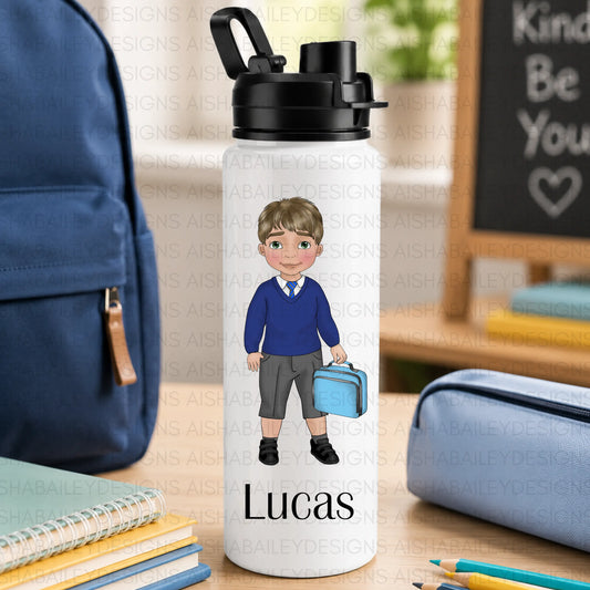 Personalised Back to School Water Bottle for Boys | Custom Kids Water Bottle AishaBaileyDesigns