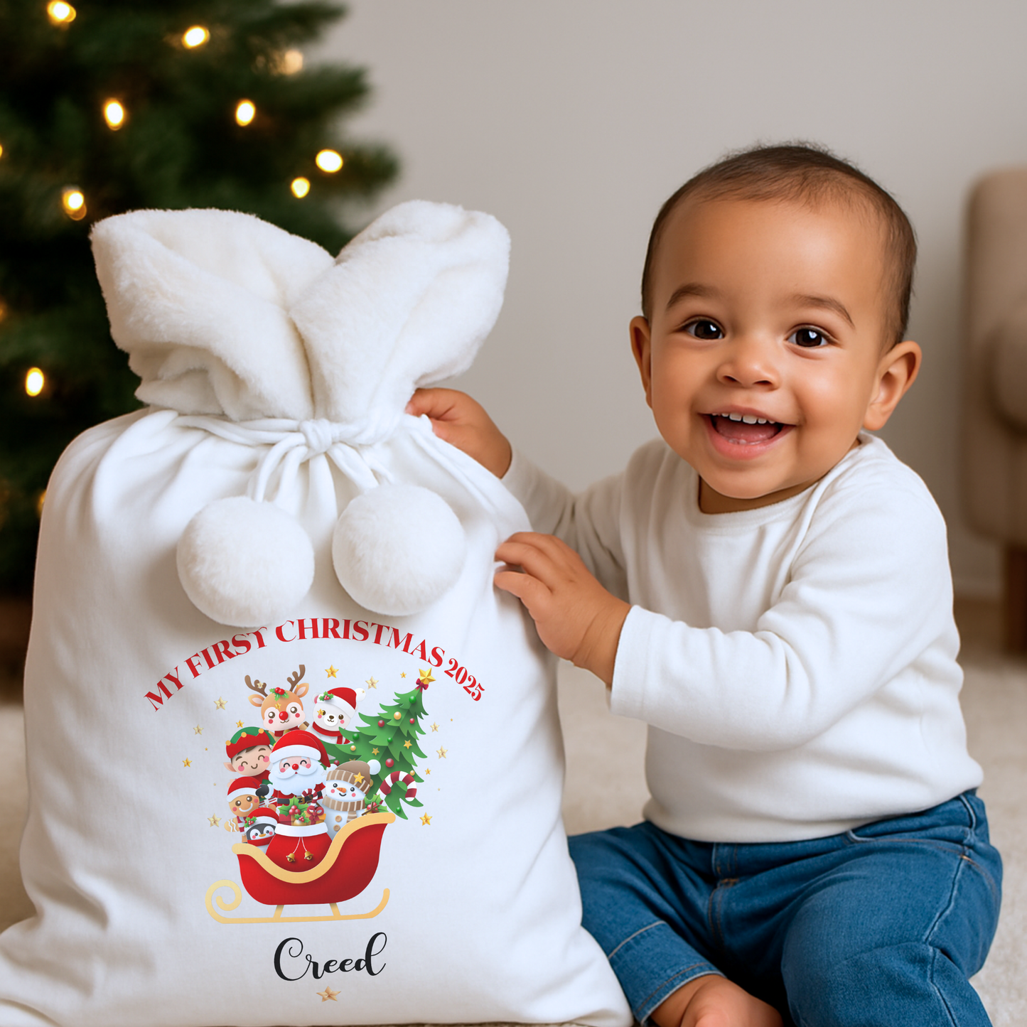 personalised Christmas sack - Custom Santa's sleigh gift bag for baby first christmas