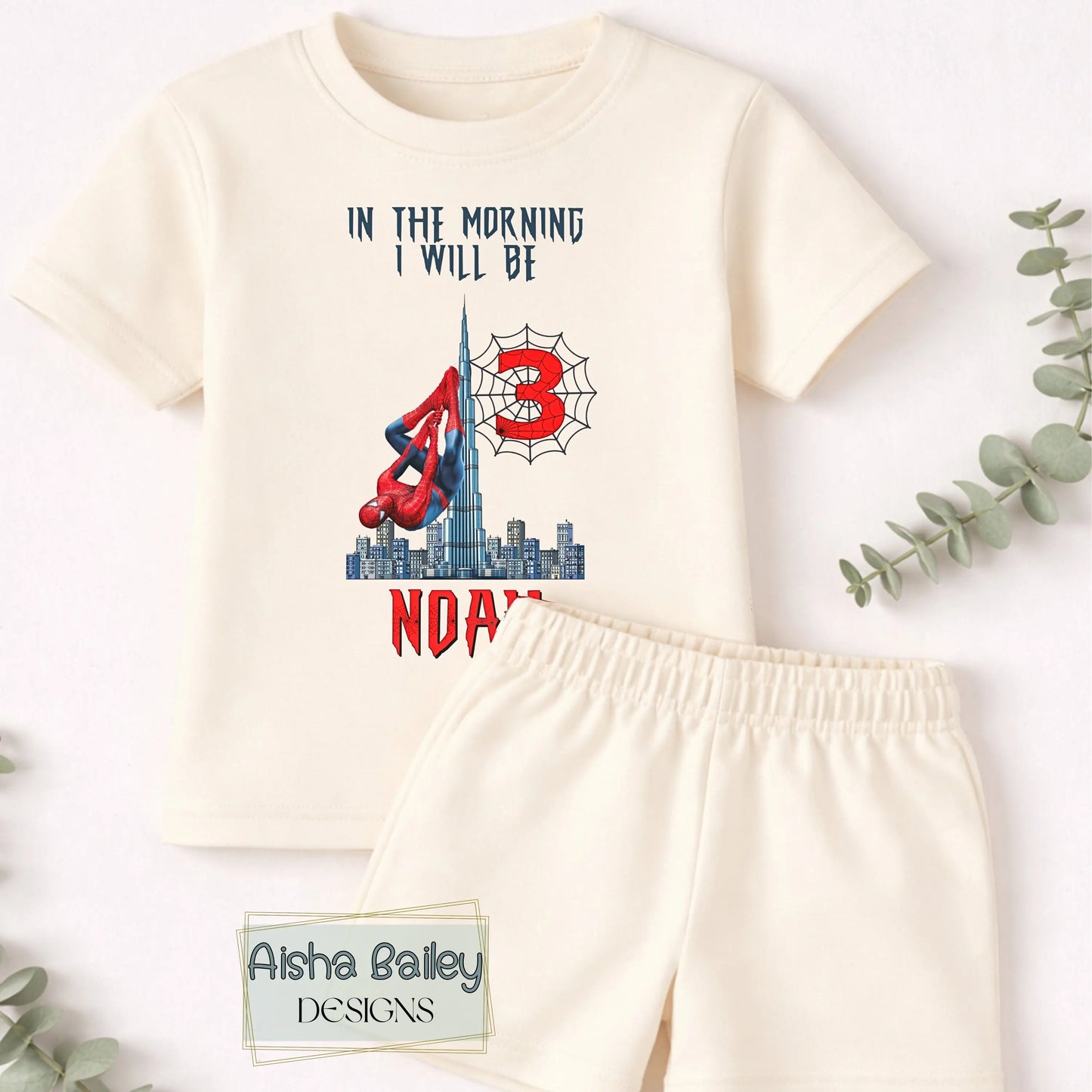 SpiderMan Short Birthday Pyjamas with Custom name and age personalised