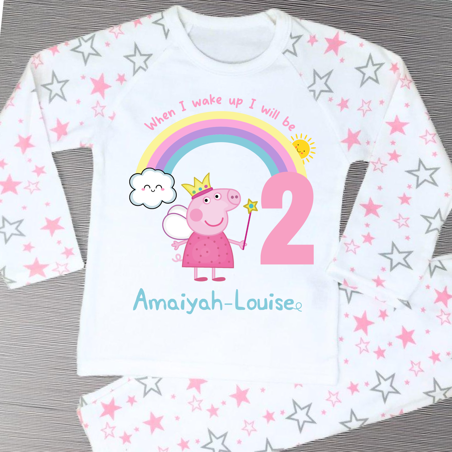 Peppa pig birthday pyjamas, When i wake up peppa, girls peppa pig gift, girls peppa rainbow birthday pyjamas