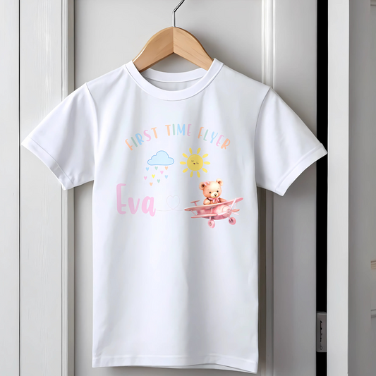 Family Vacation Shirt - Children's Personalised Teddy First Flyer Tee, kids first holiday top, first flyer tee, baby 1st flyer