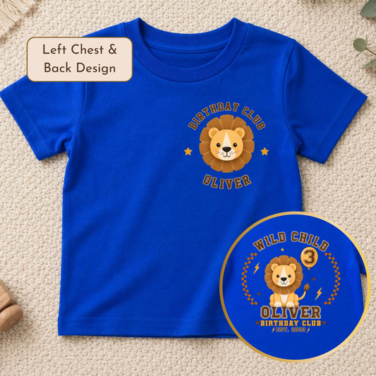 Personalised Lion Birthday T-Shirt for Boys - Birthday Club Back & Front Print AishaBaileyDesigns