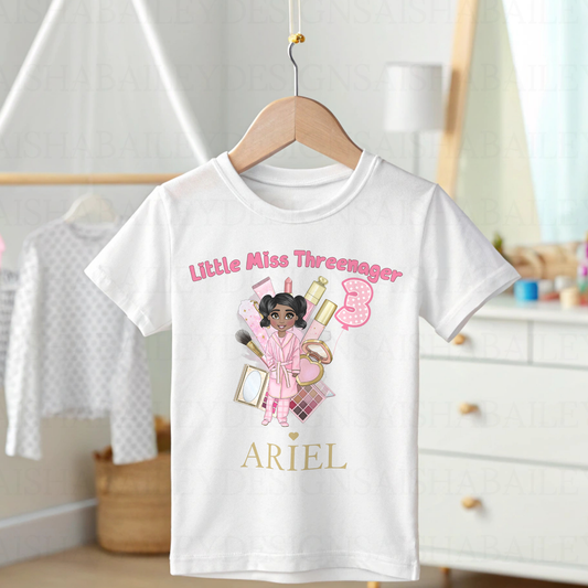 Threenager toddler t-shirt, toddler personalised teeshirt, third birthday tee, personalised 3rd, little miss threenager tee