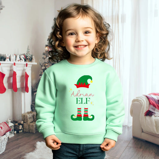 Personalised christmas sweatshirt: boys Elf sweatshirt, personalized Elf sweatshirt, holiday attire for kids, custom Christmas sweatshirt, festive kids clothing.