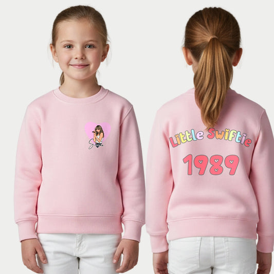 Little Swiftie sweatshirt personalised with custom name and age. Taylor Swift jumper with name