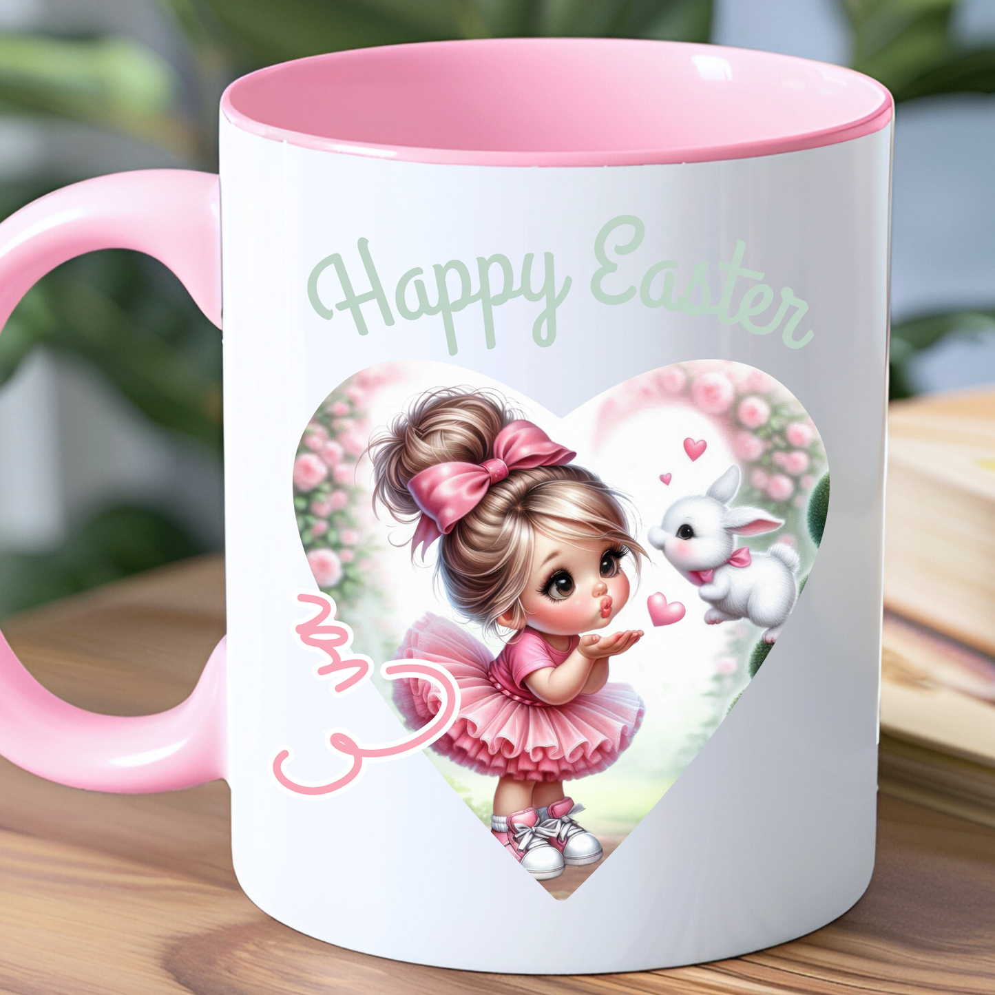 Easter Mug - Personalised Girls' Blonde Messy Bun Easter Gift, personalised easter mug, easter mug kids, easter camp mug