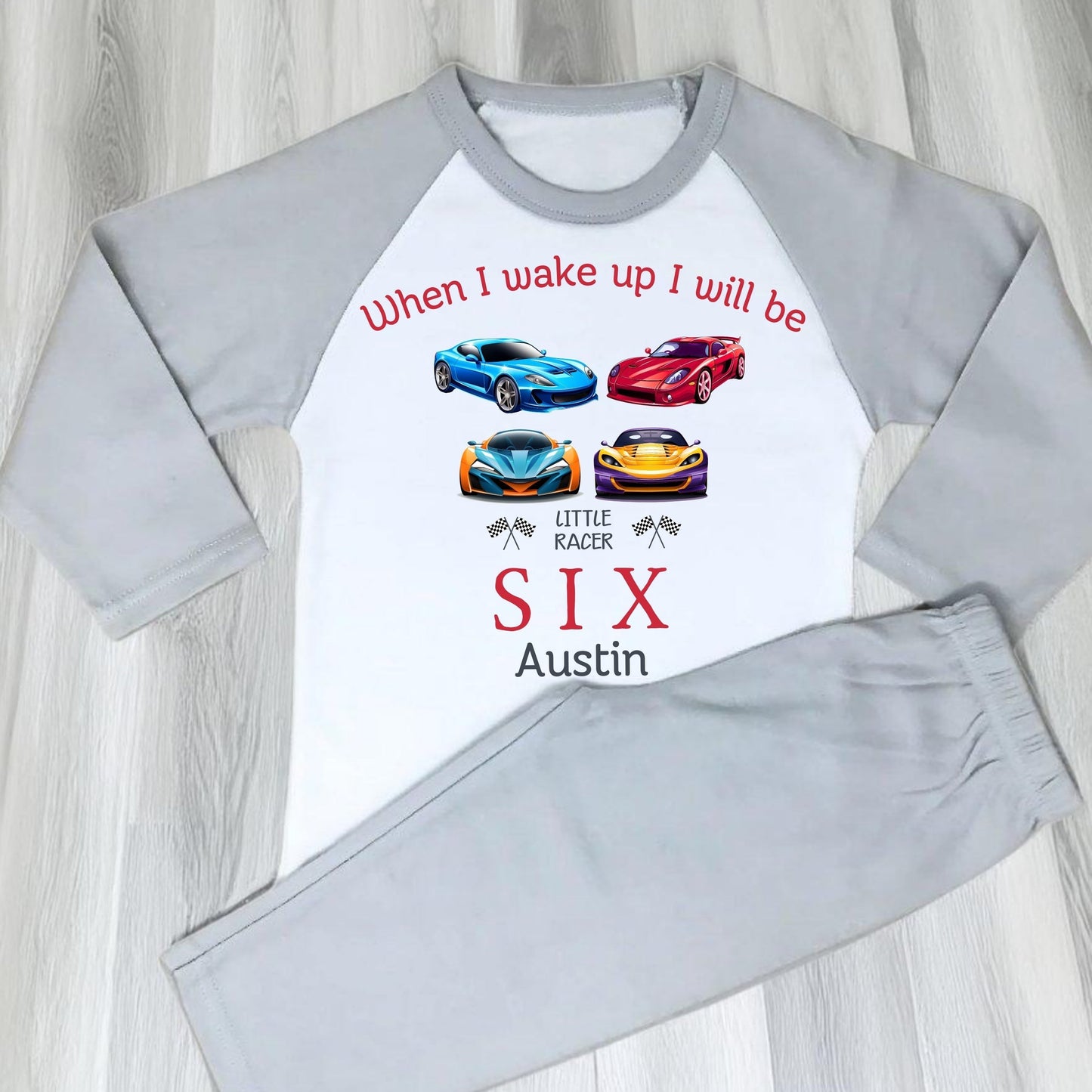 Race Car Birthday Pyjamas | Personalised Boys' Sportscar Racer PJs, Car Birthday pyjamas, two fast pjs, hot wheels birthday pyjamas, boys sportscar pyjamas