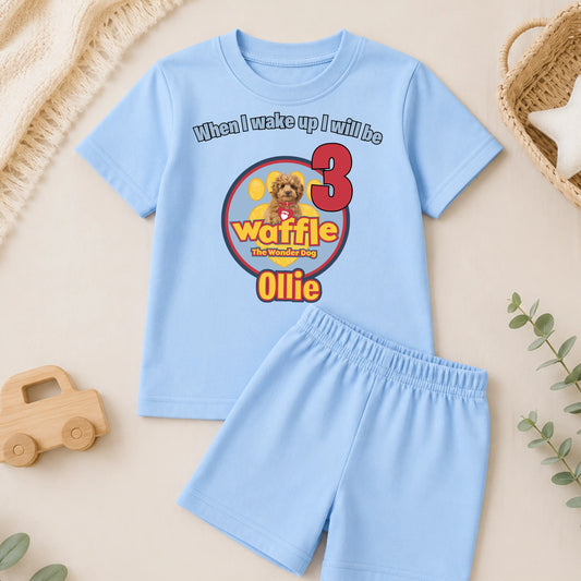 Personalised Waffle Birthday Pyjamas for Boys – Custom Name & Age Short PJ Set AishaBaileyDesigns