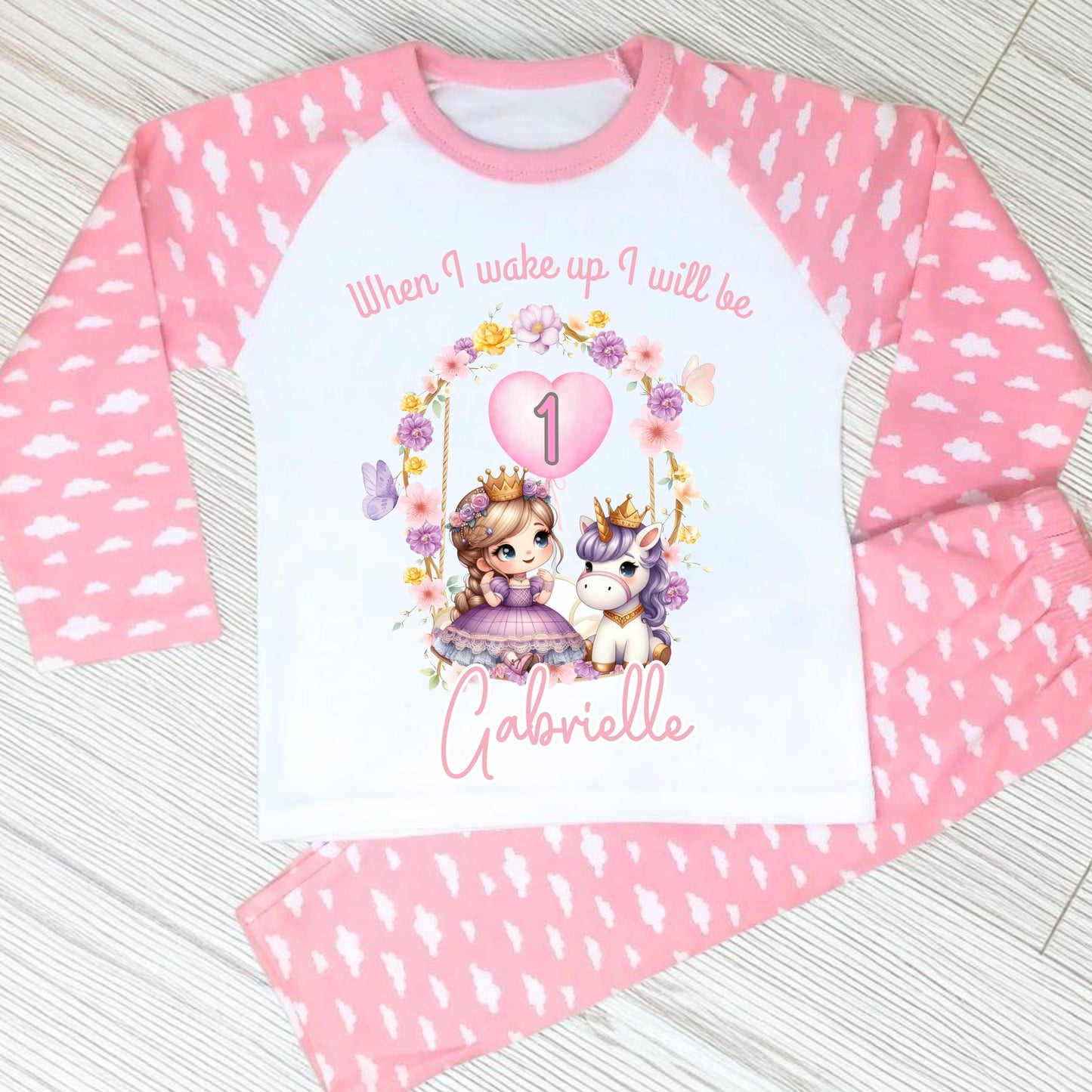 Princess Birthday Pyjamas - Girls Personalised Princess & Unicorn Birthday PJs, When I Wake up Princess, Disney Princess Birthday Pyjamas