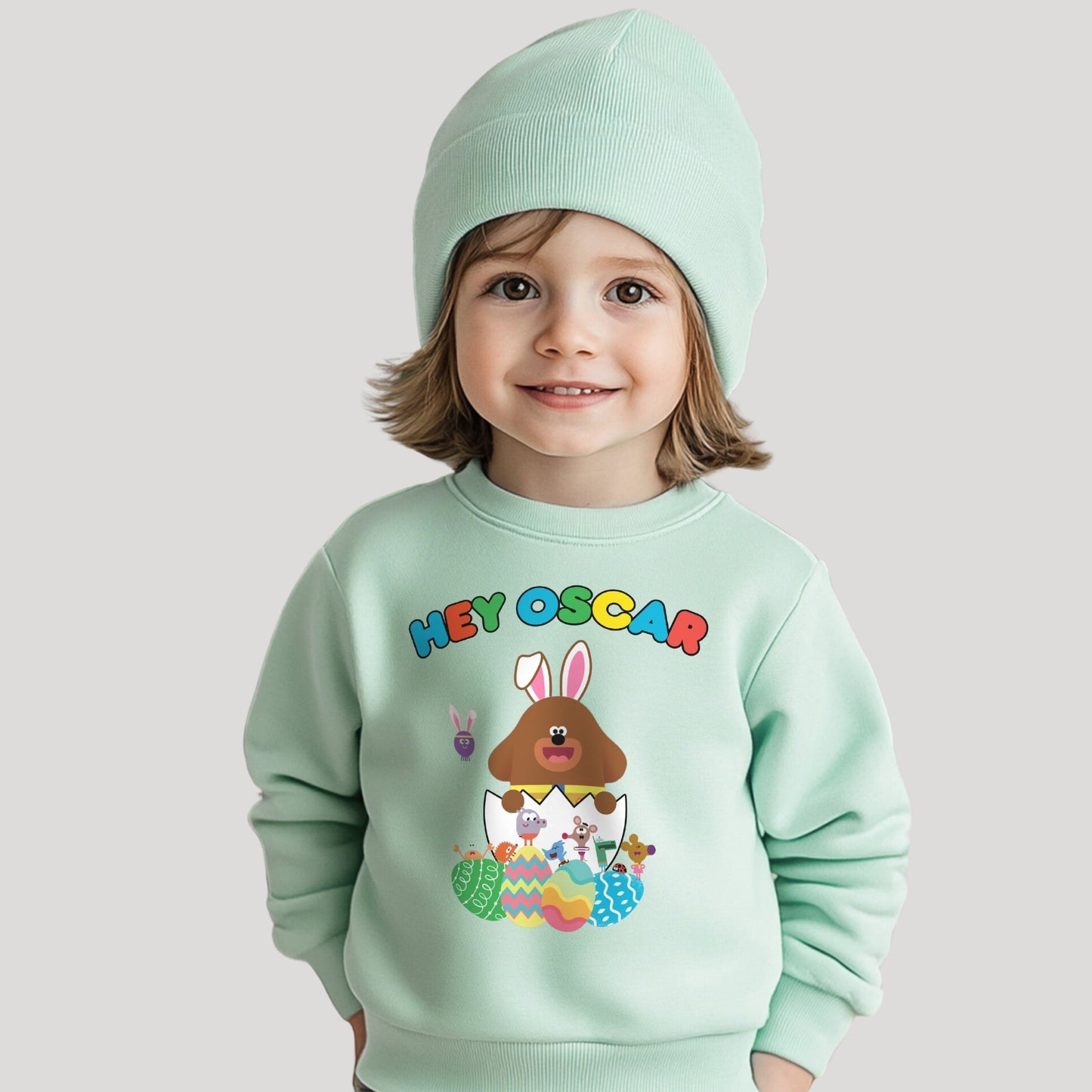 Hey Duggee Easter Sweatshirt, hey duggee easter gift, boys hey duggee with name, easter hey duggee sweatshirt