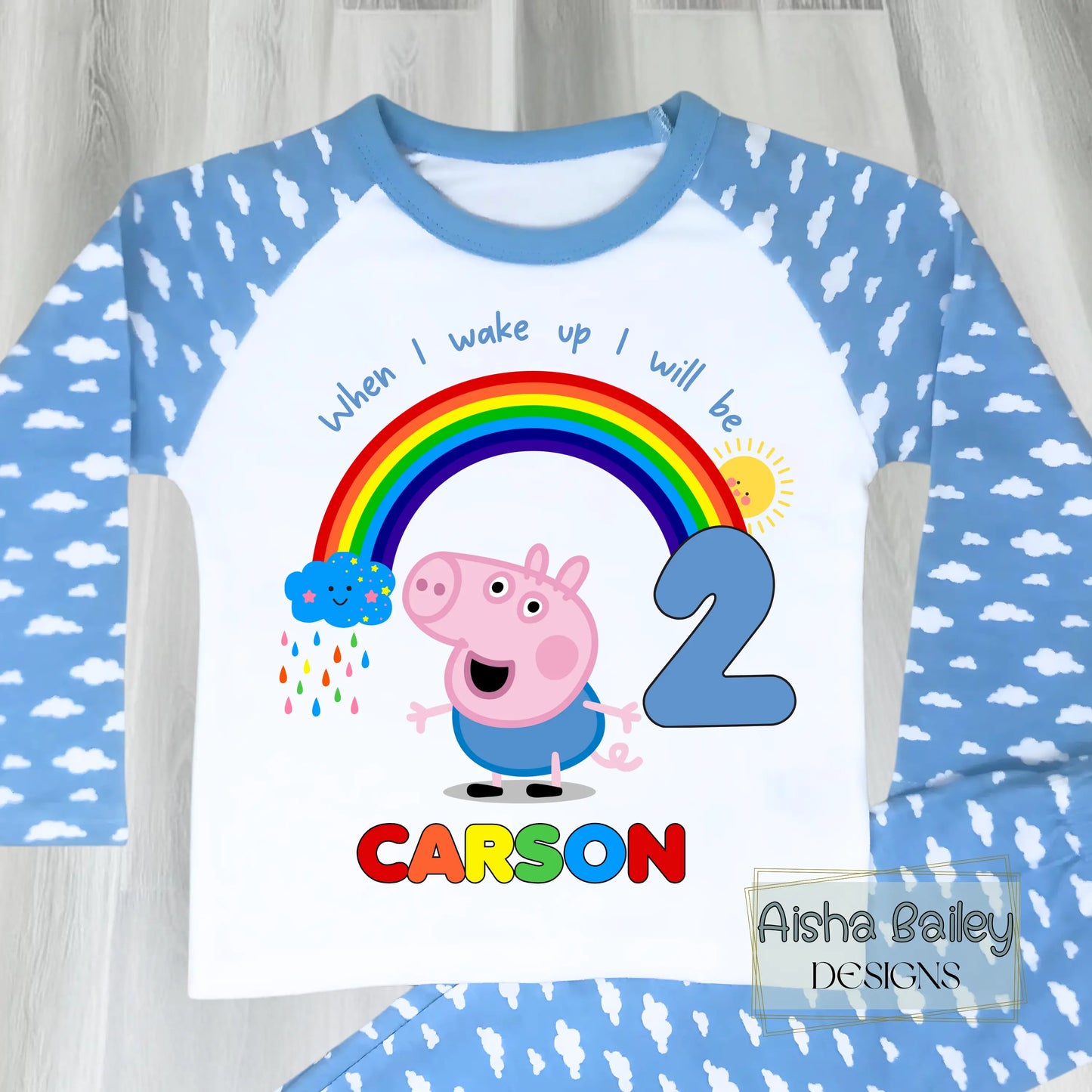 Personalised Boys George Pig Birthday Pyjamas Personalised – Peppa Pig Name & Age PJs AishaBaileyDesigns
