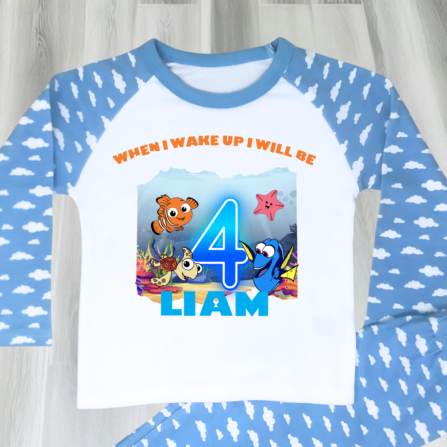 Finding Nemo birthday pyjamas personalised with under the sea theme for boys