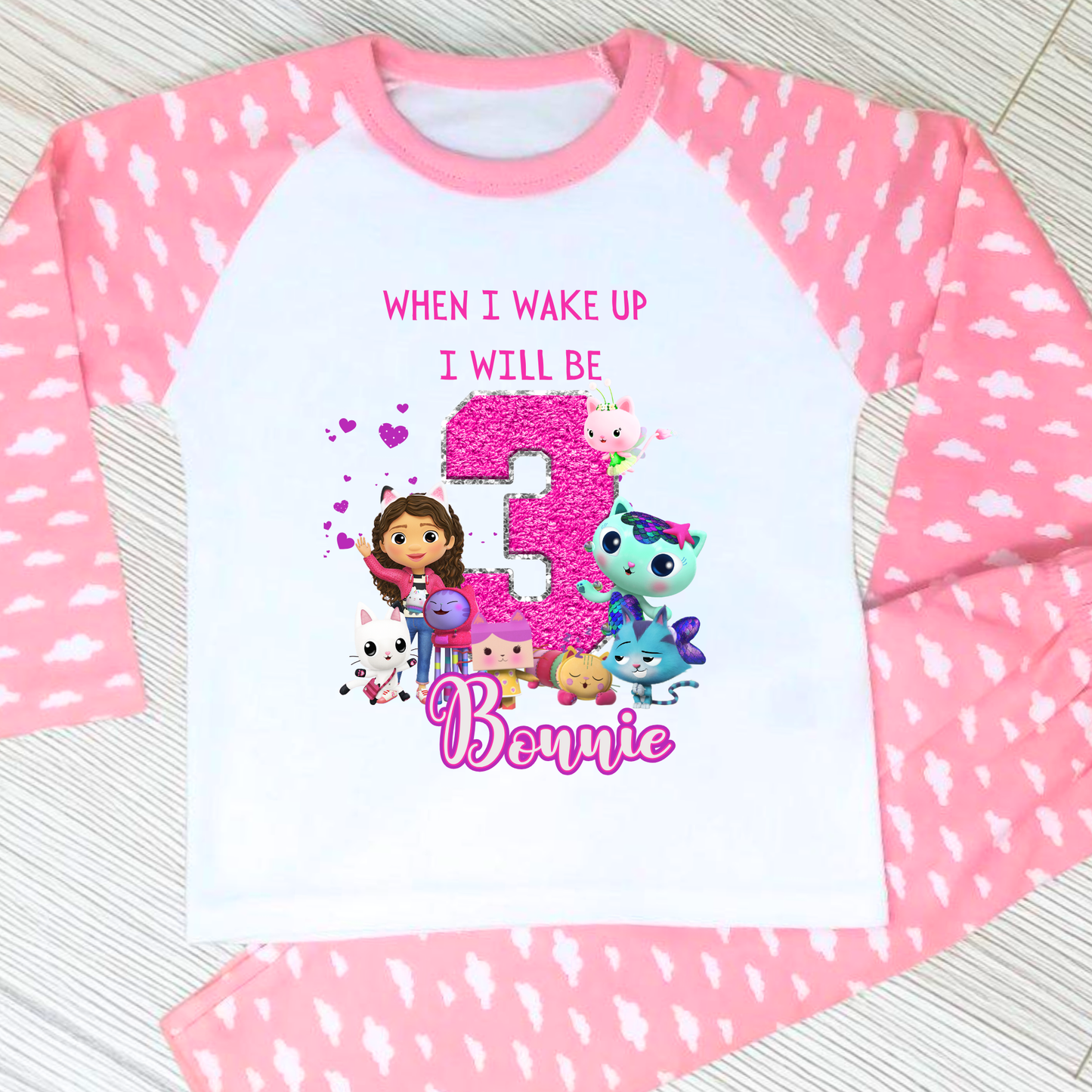 Gabby's Dollhouse birthday pyjamas, Girls personalised pyjamas, When i wake up gabby's dollhouse, Custom birthday pyjamas, gabby's dollhouse gifts