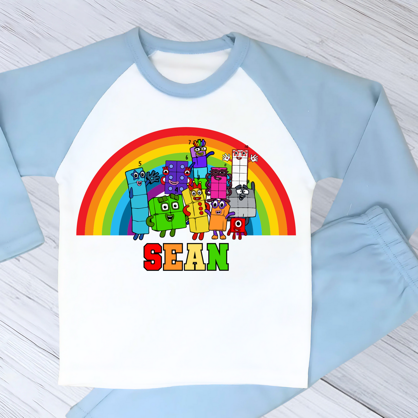 Numberblocks personalised pyjamas, numberblocks custom pjs, numberblocks with name, boys numberblocks pjs