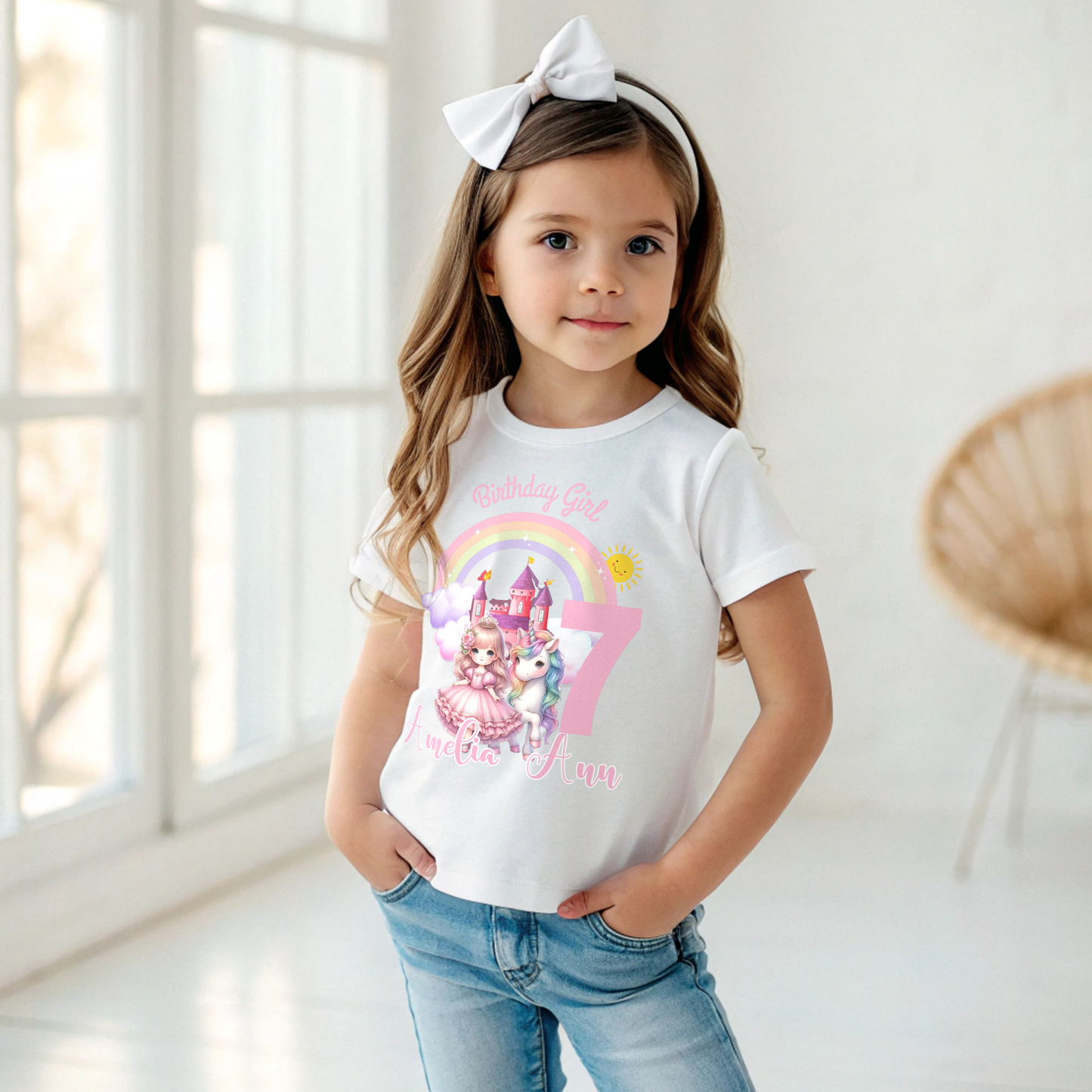 Girls' Personalised Princess and her Unicorn Birthday t-shirt - any name and age