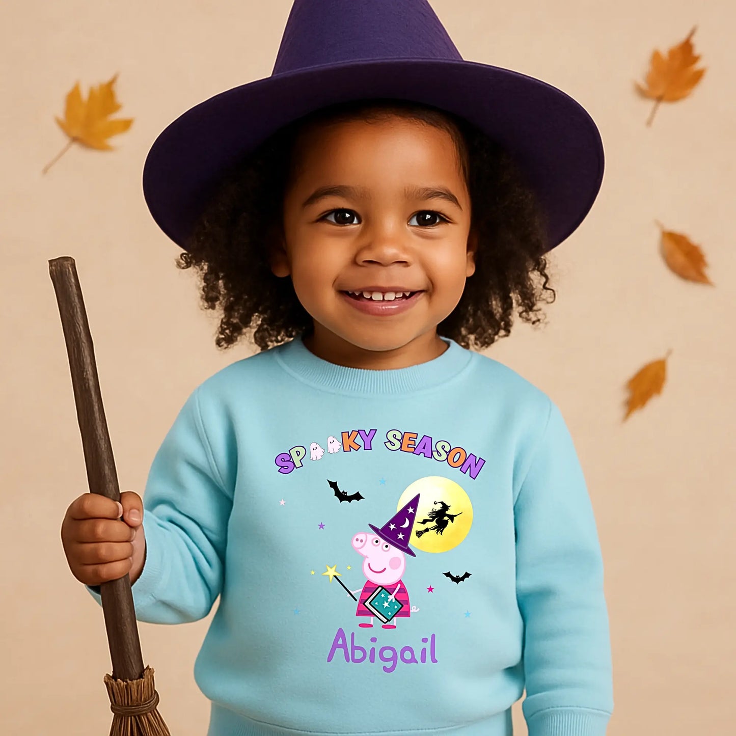 personalised halloween sweatshirt, Personalised Peppa Pig Halloween sweatshirt for kids with witch design and custom name