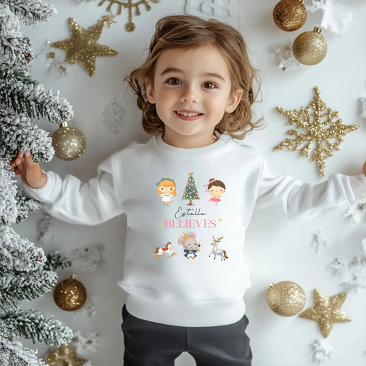 Personalised Christmas Sweatshirt for Girls, Pink Nutcracker Christmas Top, Girls Christmas Jumper Day