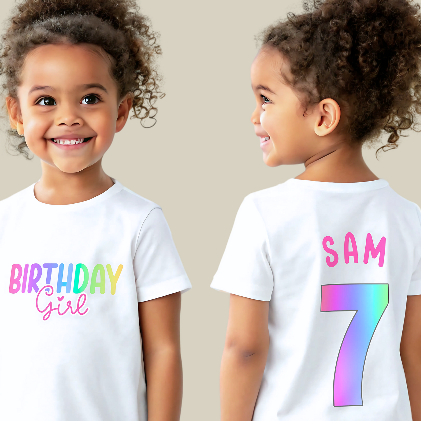 Personalised Girls' Vibrant Rainbow Birthday Girl T-shirt, Vibrant Pink Unicorn Rainbow Birthday Shirt, Custom Rainbow Girl Birthday Shirt