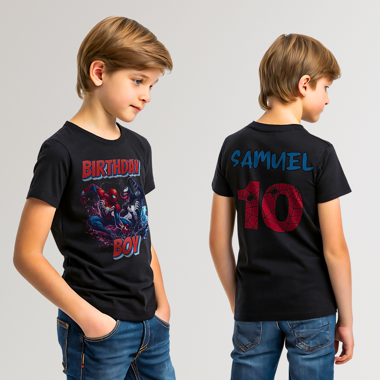 Spiderman and Venom Birthday T-shirt - Personalised SpiderMan & Venom Birthday Top, birthday t-shirt spiderman, spiderman birthday tee, custom spiderman top