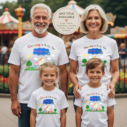 Personalised Peppa Pig World Matching T-Shirts & Baby Bodysuits for Babies, Kids & Adults AishaBaileyDesigns