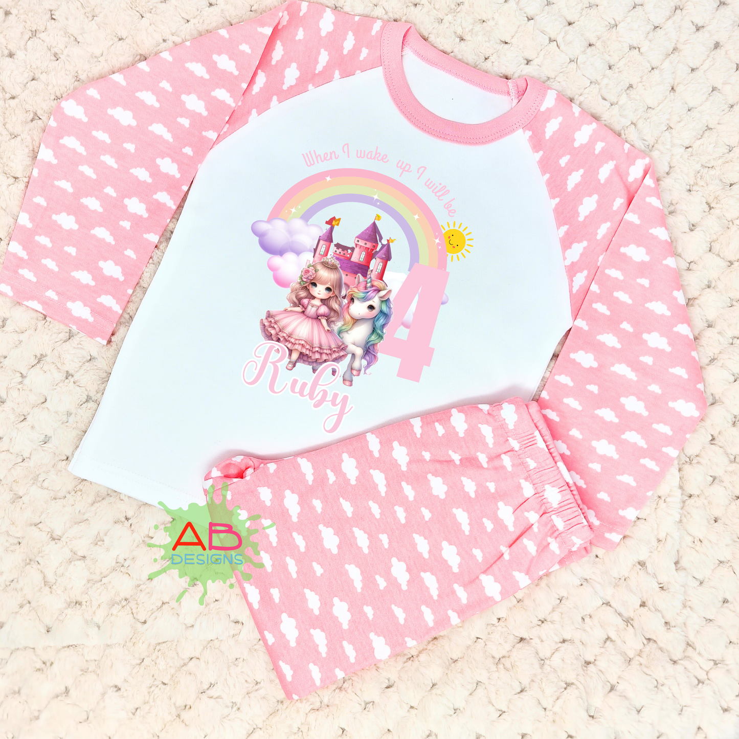 Birthday Pyjamas - Personalised Princess and Unicorn PJs for Girls