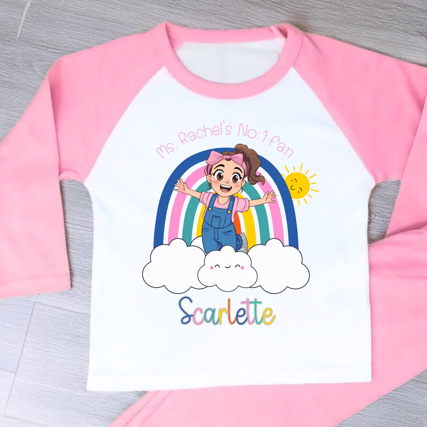Personalised ms Rachel Pyjamas, girls nightwear with name, custom name pajamas
