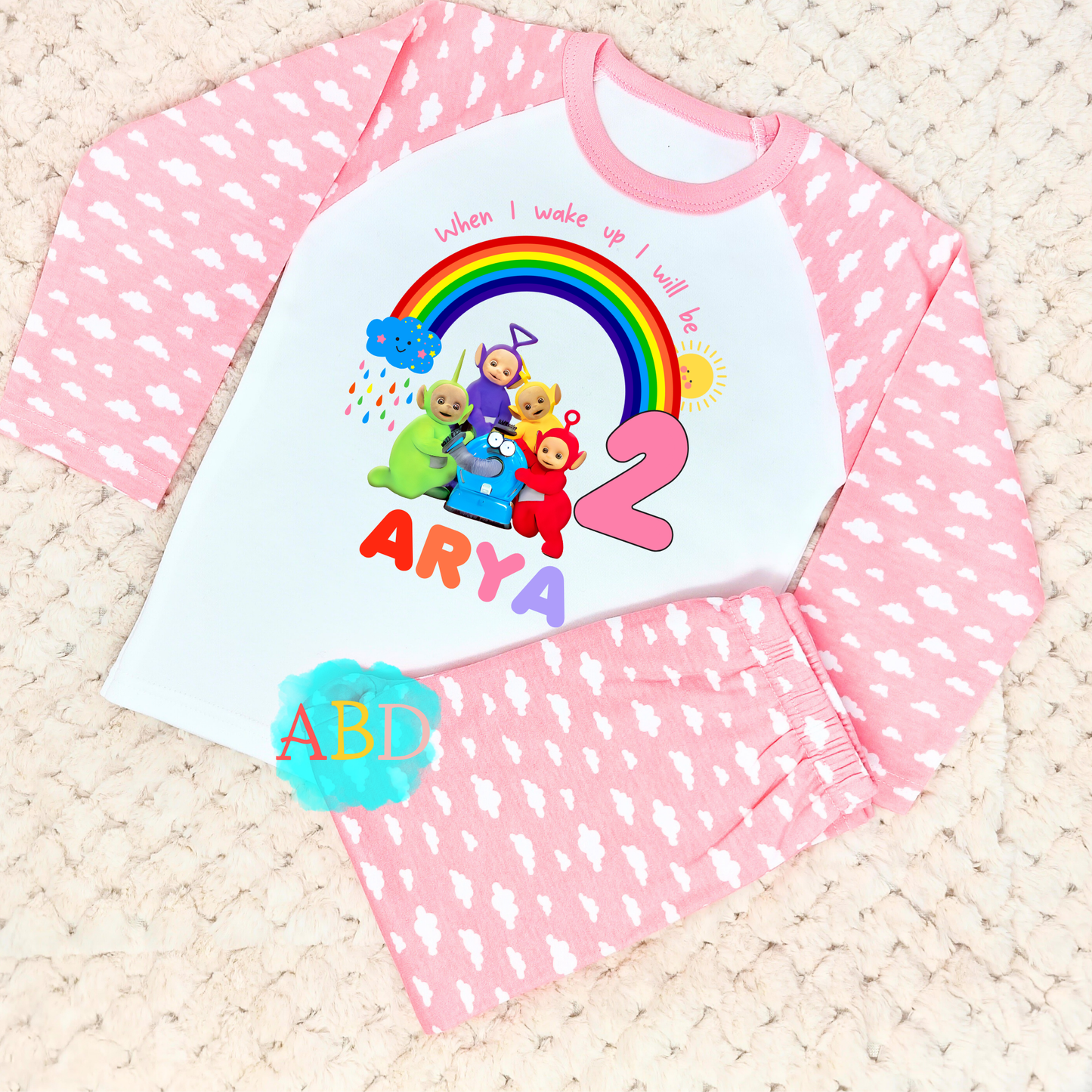 Teletubbies birthday pyjamas, when i wake up Teletubbies, teletubbies with name, custom pyjamas teletubbies
