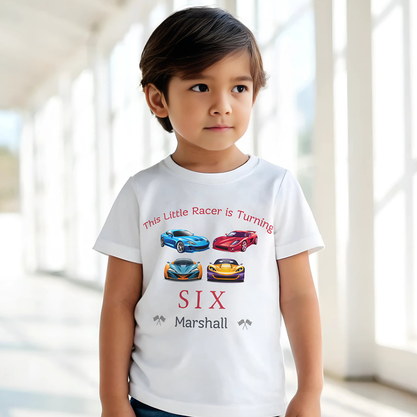 Little Racer Birthday T-shirt, Personalised Boys Racing Car Birthday T-Shirt, Cotton Little Racer Shirt for Boys, Sports Car Party Outfit, Little Racer Birthday Tee