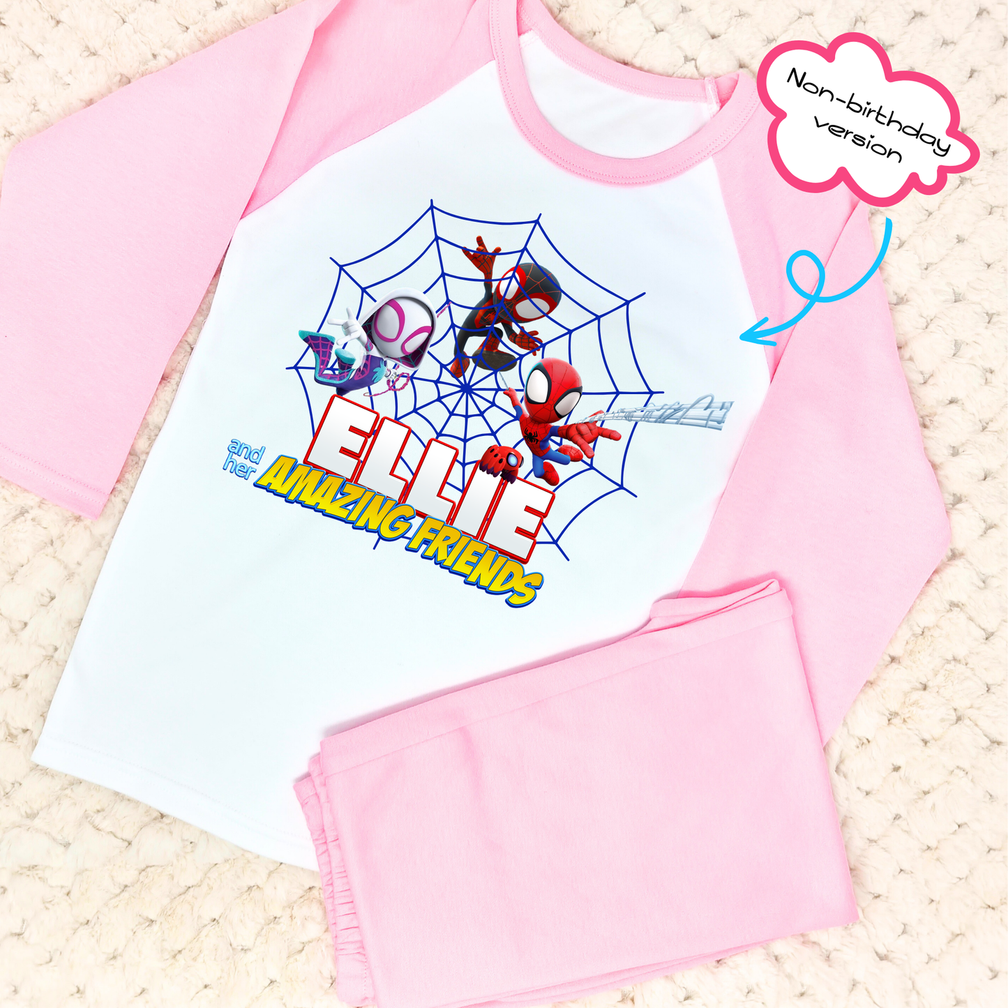 Spidey birthday pyjamas, when i wake up spidey, spidey and his amazing friends, spidey for girls personalised, girls superhero pjs