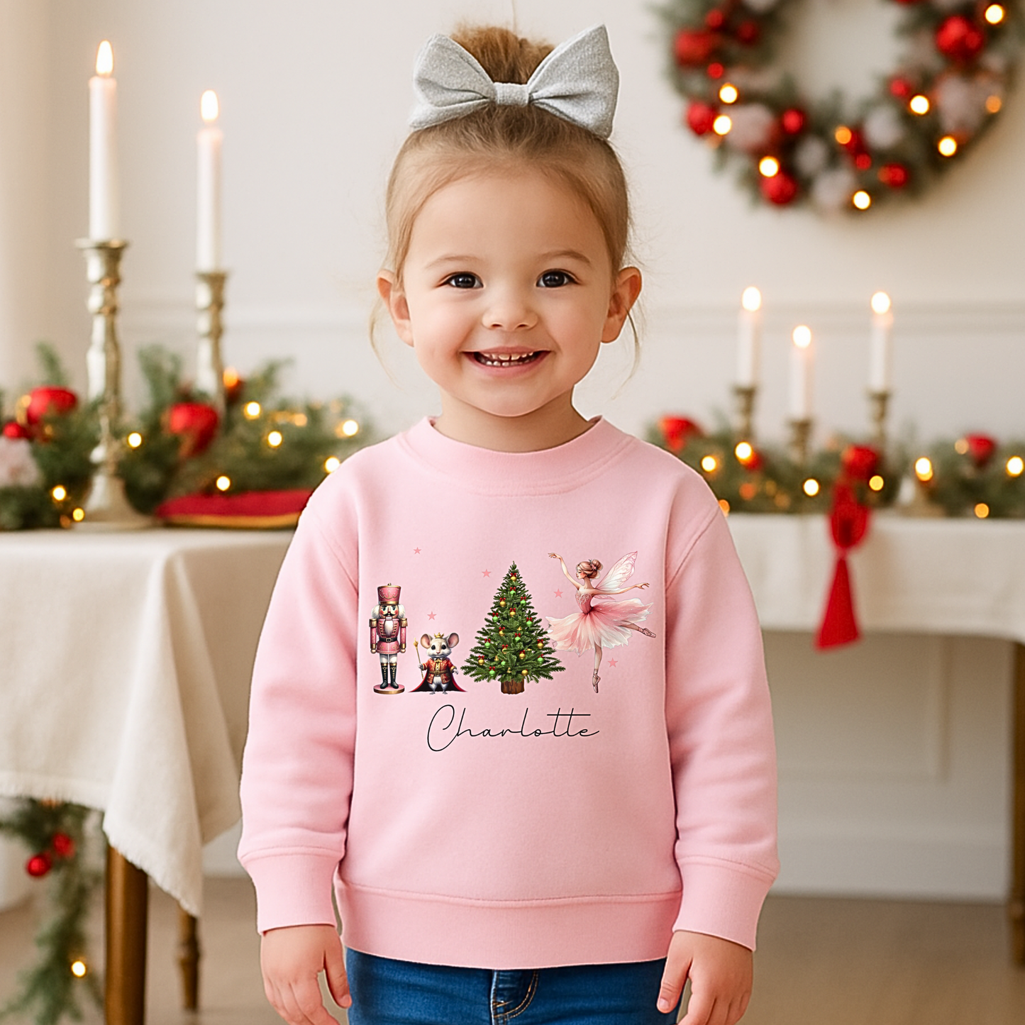 Personalised Christmas Sweatshirt for girls with Nutcracker ballerina festive design, Christmas jumper day, Custom christmas jumper for girls