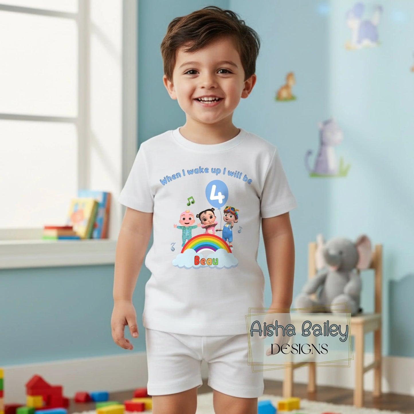 Personalised Cocomelon Birthday Pyjamas: Boys Short Birthday PJs with custom name and age