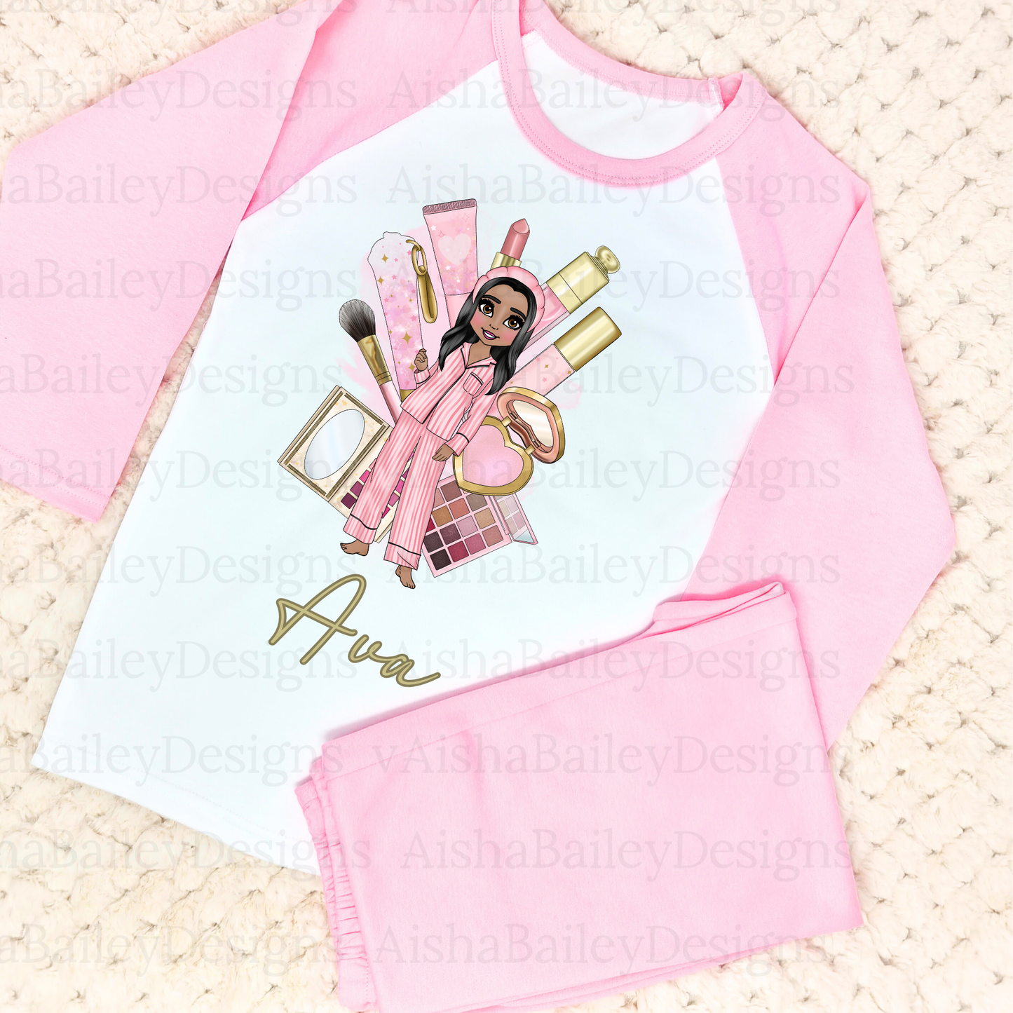 Custom PJs for Girls - Customisable Makeup Dolly Pyjama Gift, girls spa day pjs