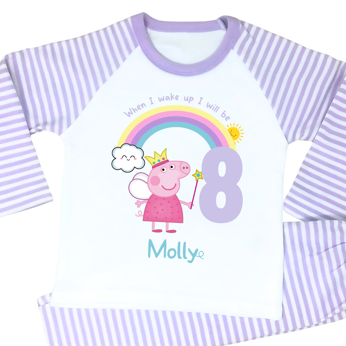 Peppa pig birthday pyjamas, When i wake up peppa, girls peppa pig gift, girls peppa rainbow birthday pyjamas