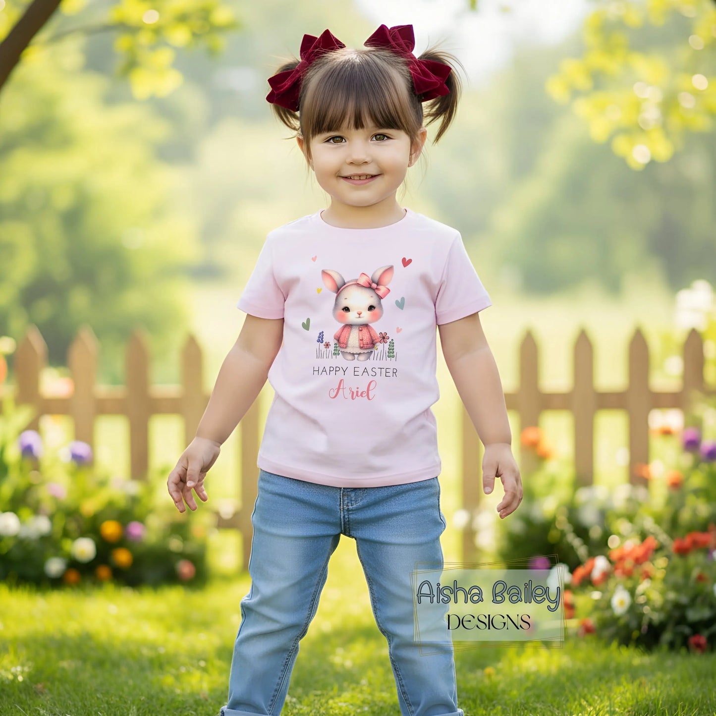 Personalised Easter top: sweatshirt or t-shirt for girls with cute bunny design and custom name detail