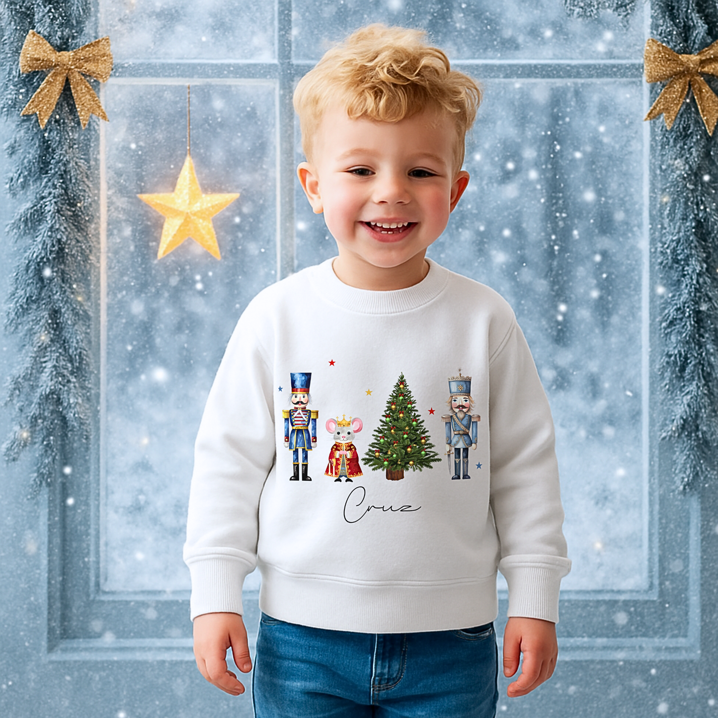 Boys personalised Christmas sweatshirt with Nutcracker design and custom name, Christmas jumper Day, Boys Christmas Jumper