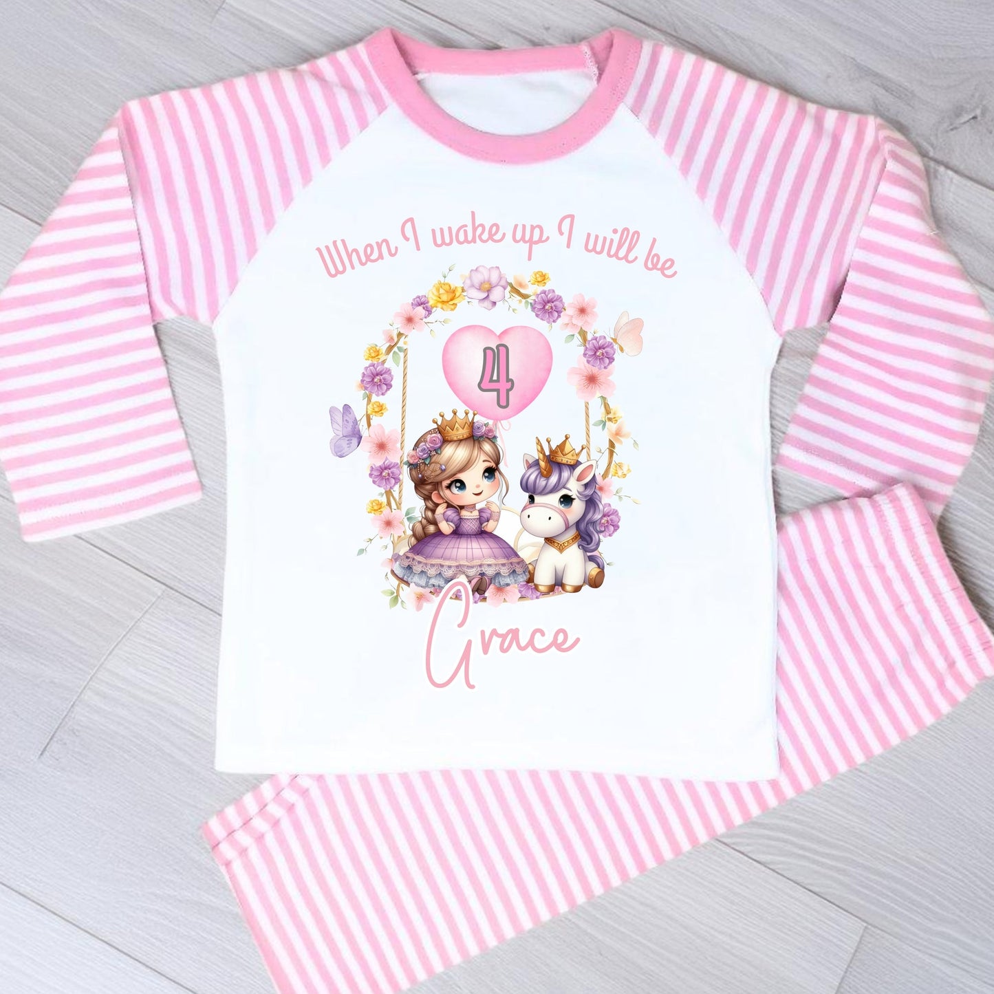 Princess Birthday Pyjamas - Girls Personalised Princess & Unicorn Birthday PJs, When I Wake up Princess, Disney Princess Birthday Pyjamas