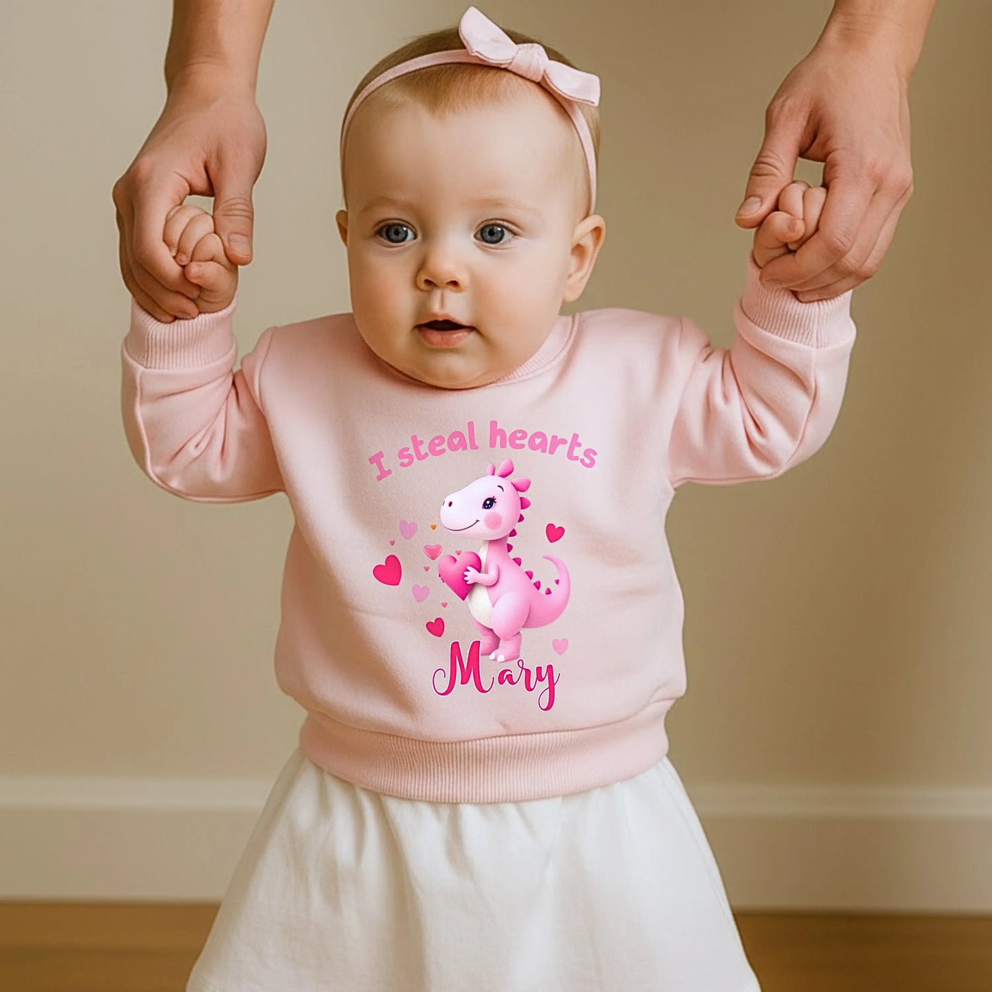 Girls Valentines Day sweatshirt, I steal hearts personalised with custom name. Kids gift for valentines day